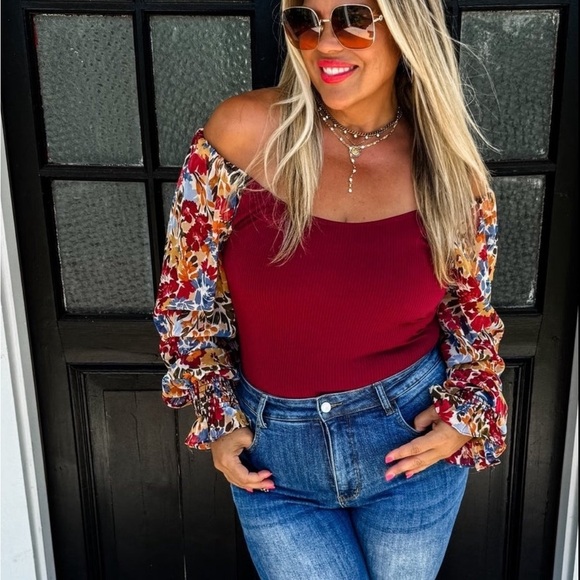 Tops - Autumn Blooms Floral Sleeve Body Suit NWT